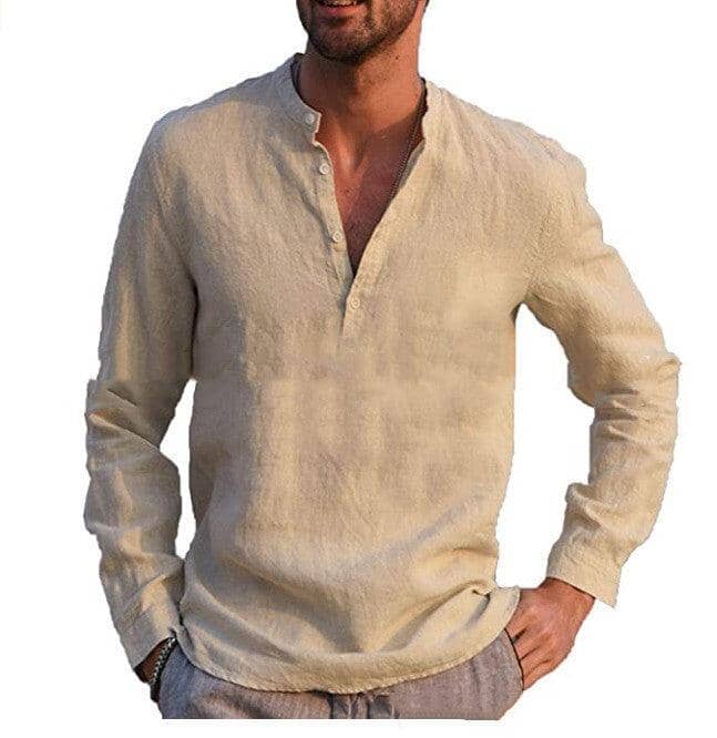Cotton And Linen Long Sleeved Men's Casual Shirts Men's Tops Mens T-Shirts Icandoit1