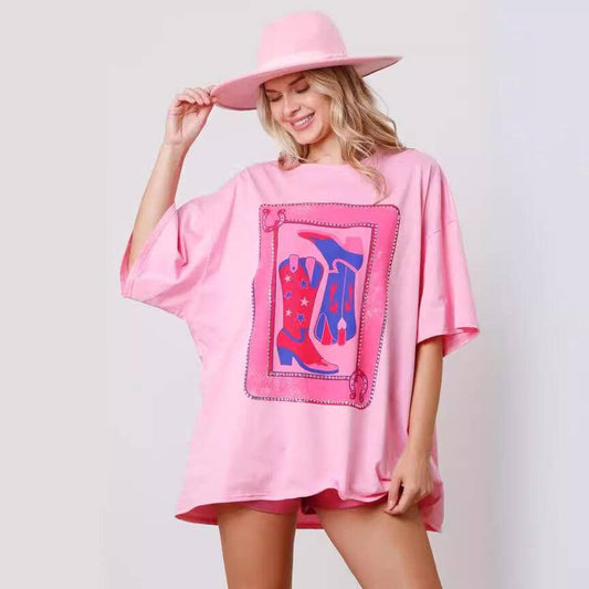 Fashion Printed Rhinestones Top Loose Ladies Women Shirts Icandoit1