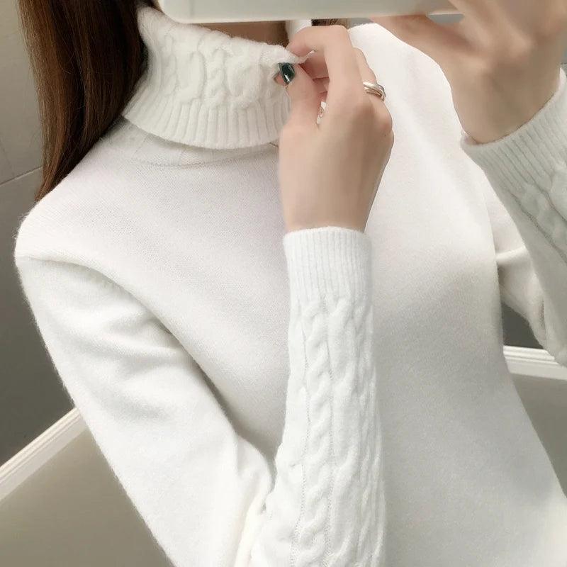 Women Sweater Turtleneck Pullovers Autumn Winter Sweaters New 2024 Long Sleeves Thick Warm Female Sweater Khaki