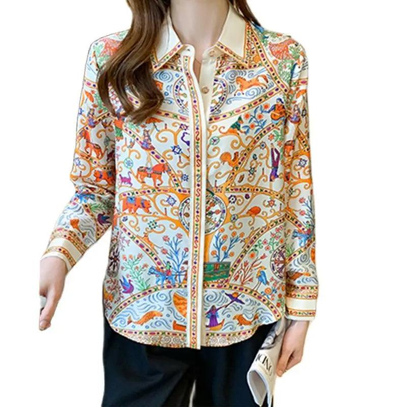 Women's Flower Print Long Sleeve Blouses