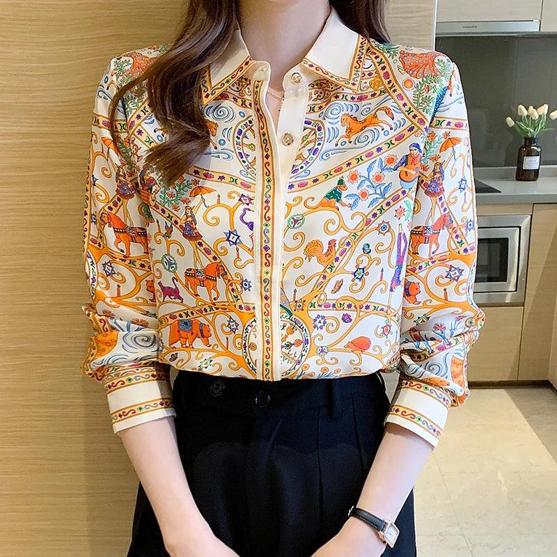 Women's Flower Print Long Sleeve Blouses