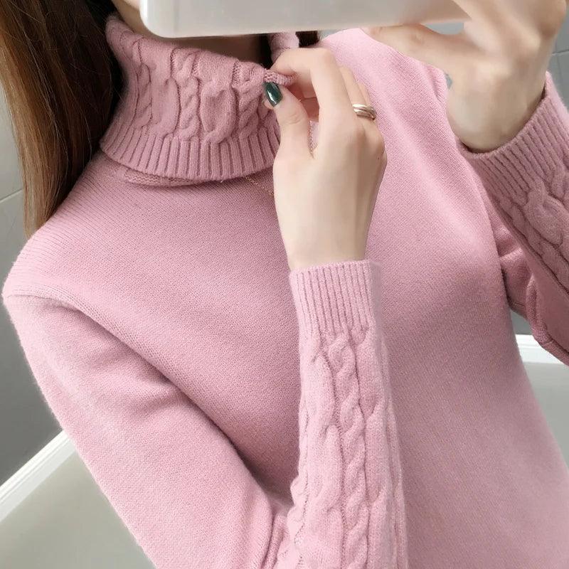Women Sweater Turtleneck Pullovers Autumn Winter Sweaters New 2024 Long Sleeves Thick Warm Female Sweater Khaki