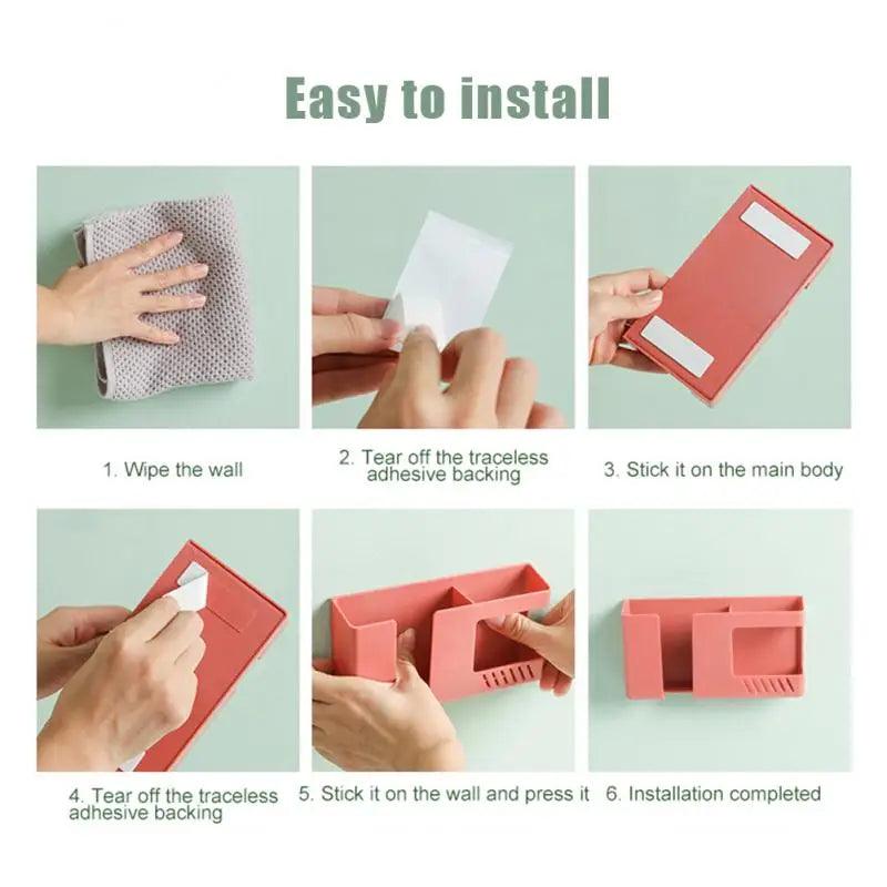 2-in-1 Wall Mounted Organizer – Remote Control & Phone Charging Holder