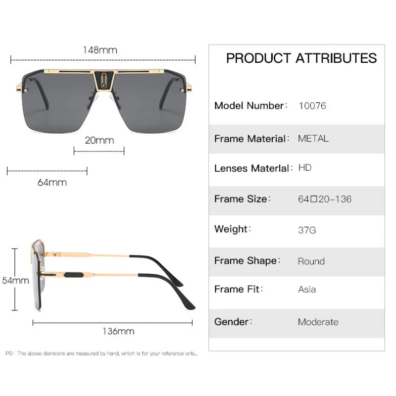 Vintage Design Oversized Rimless Sun Glasses