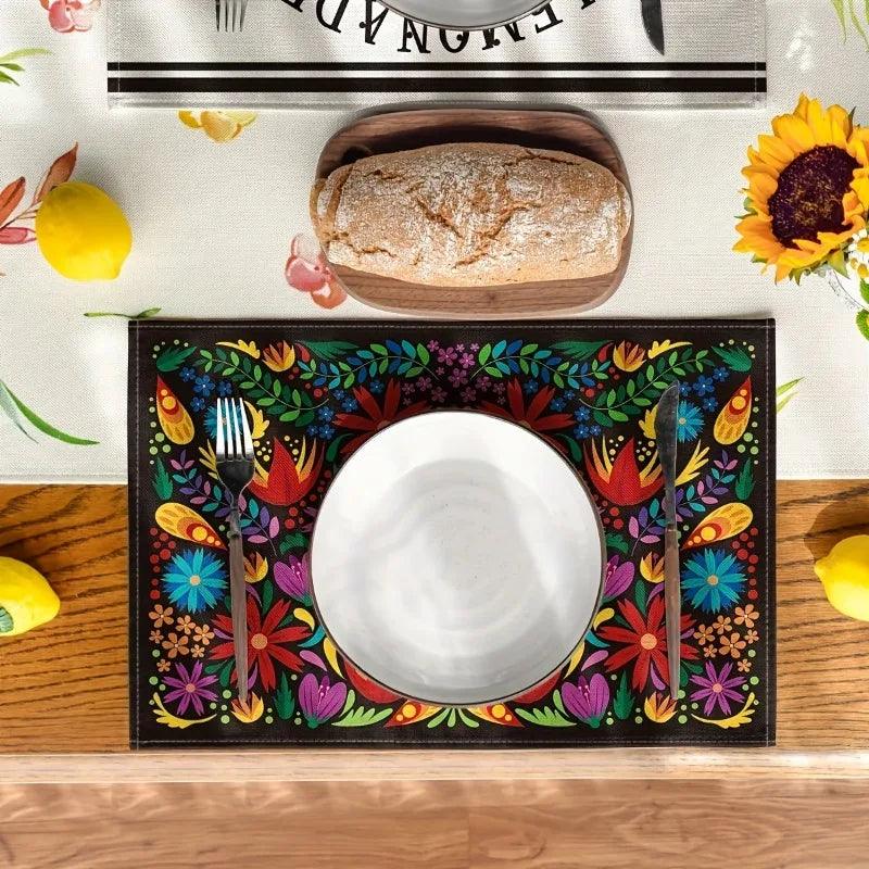4pcs Mexican Flower Placemats – Cinco De Mayo Dining Table Decoration