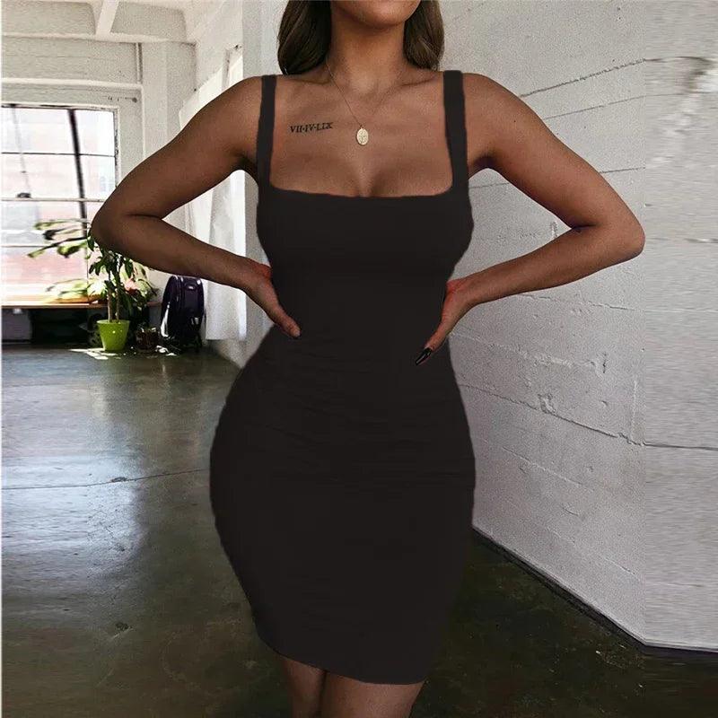 Women's Square Neck Sleeveless Bodycon Mini Dress – Backless Party Dress