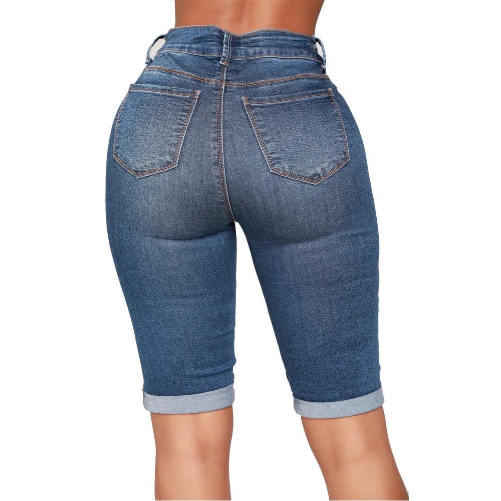 Women's High Waist Solid Color Denim Pants