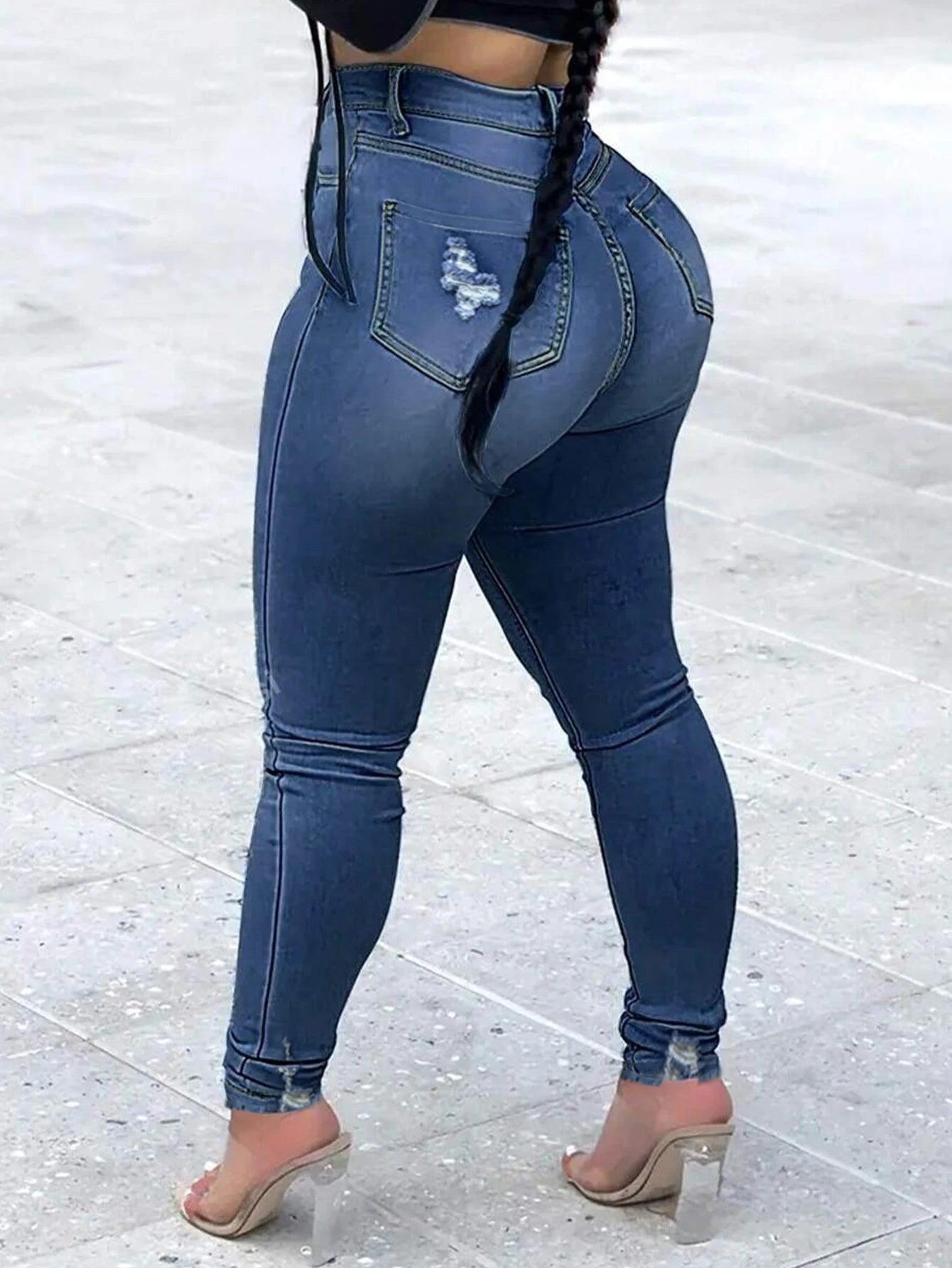 Women's High Waist Ripped Jeans