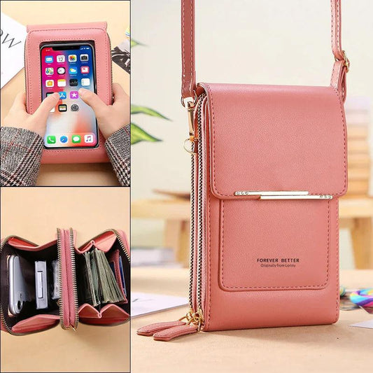 Women's Soft Leather Touch Screen Crossbody Handbag with Wallet