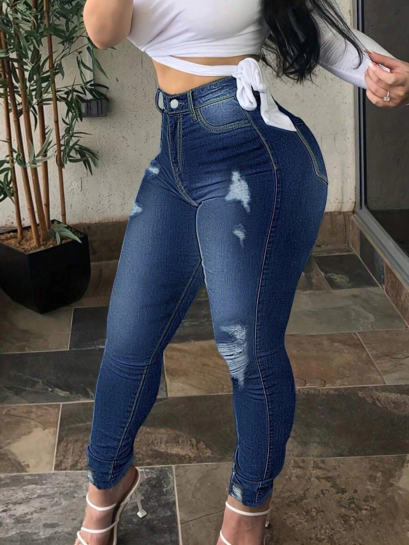 Women's High Waist Ripped Jeans
