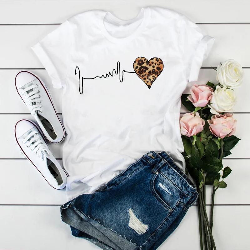90s Leopard Heartbeat Women's T-Shirt