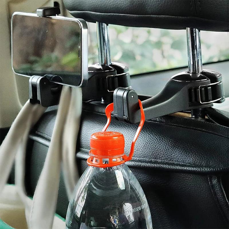 2-in-1 Car Headrest Hook & Phone Holder – Portable Seat Back Storage Clip