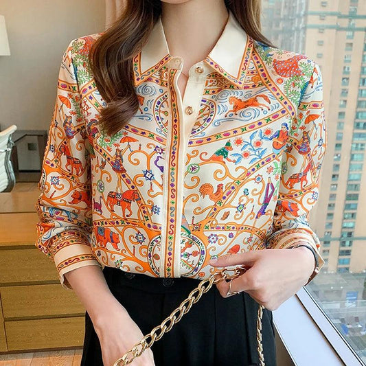 Women's Flower Print Long Sleeve Blouses