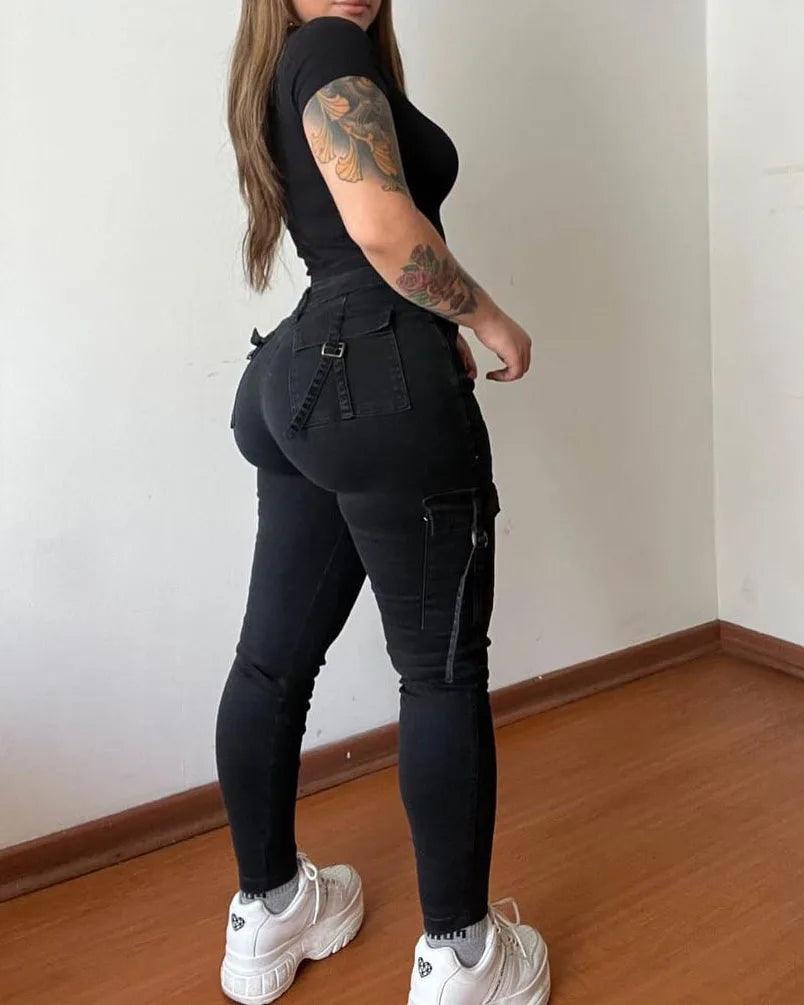 Women's Stretch Cargo Skinny Jeans with Pockets