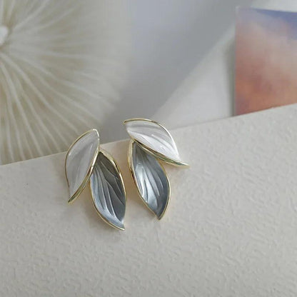 Korean Grey Leaf Stud Earrings