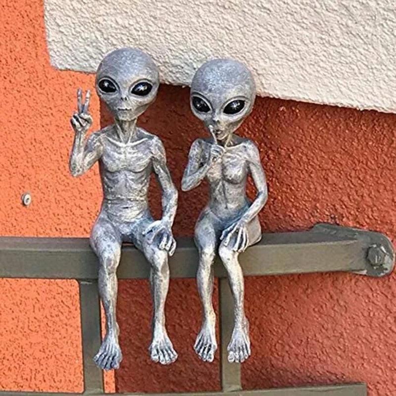 Outer Space Alien Statue Garden Figurine Set