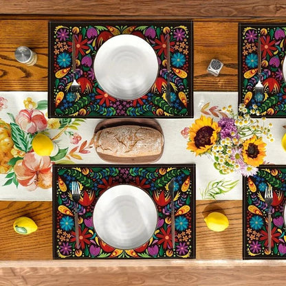 4pcs Mexican Flower Placemats – Cinco De Mayo Dining Table Decoration