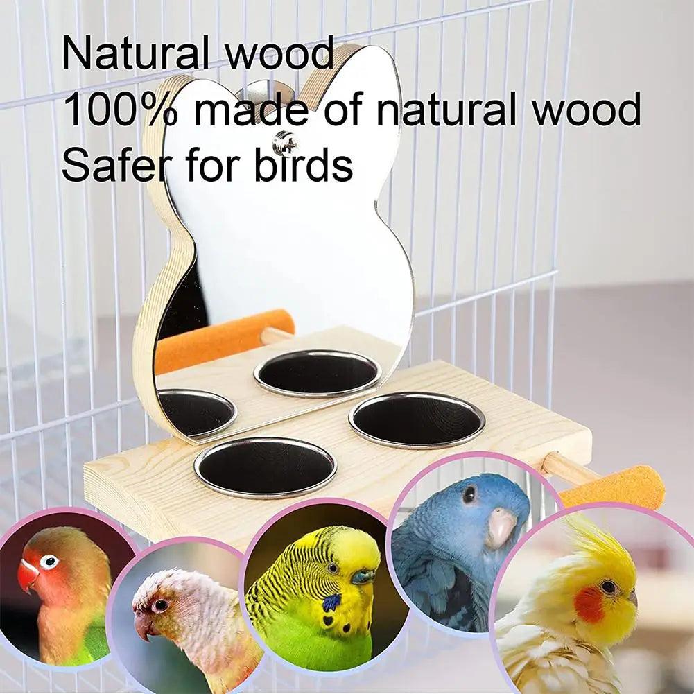 Parrots Mirror with Feeder Cups