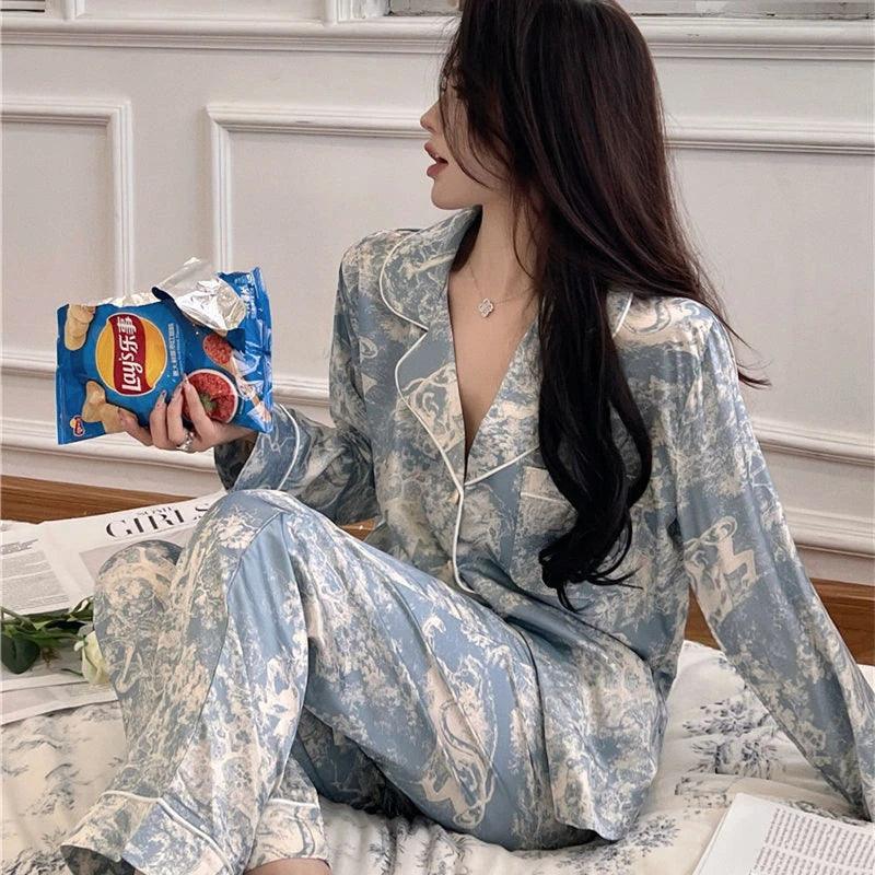 Autumn Ice Silk Women's Pajama Set
