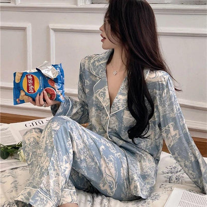 Autumn Ice Silk Women's Pajama Set