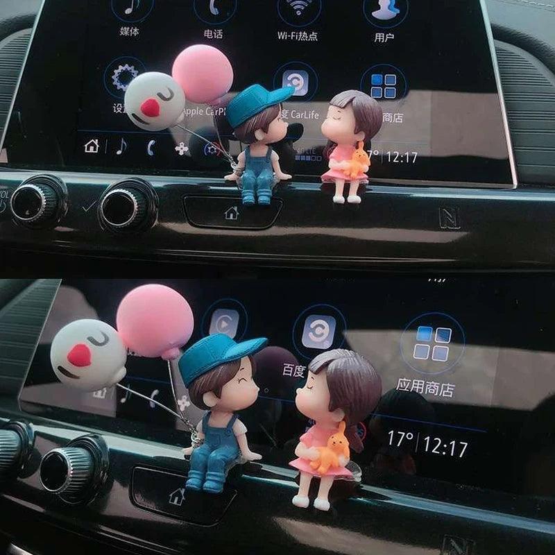 Cute Cartoon Couples Car Dashboard Figurines – Balloon Ornaments