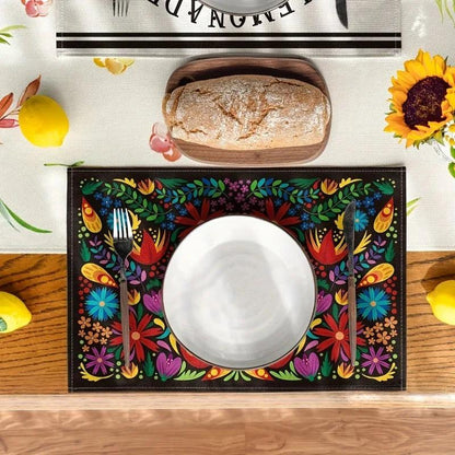 4pcs Mexican Flower Placemats – Cinco De Mayo Dining Table Decoration