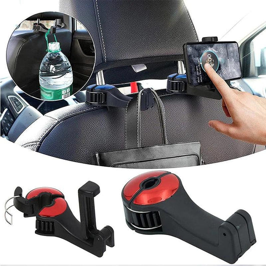 2-in-1 Car Headrest Hook & Phone Holder – Portable Seat Back Storage Clip