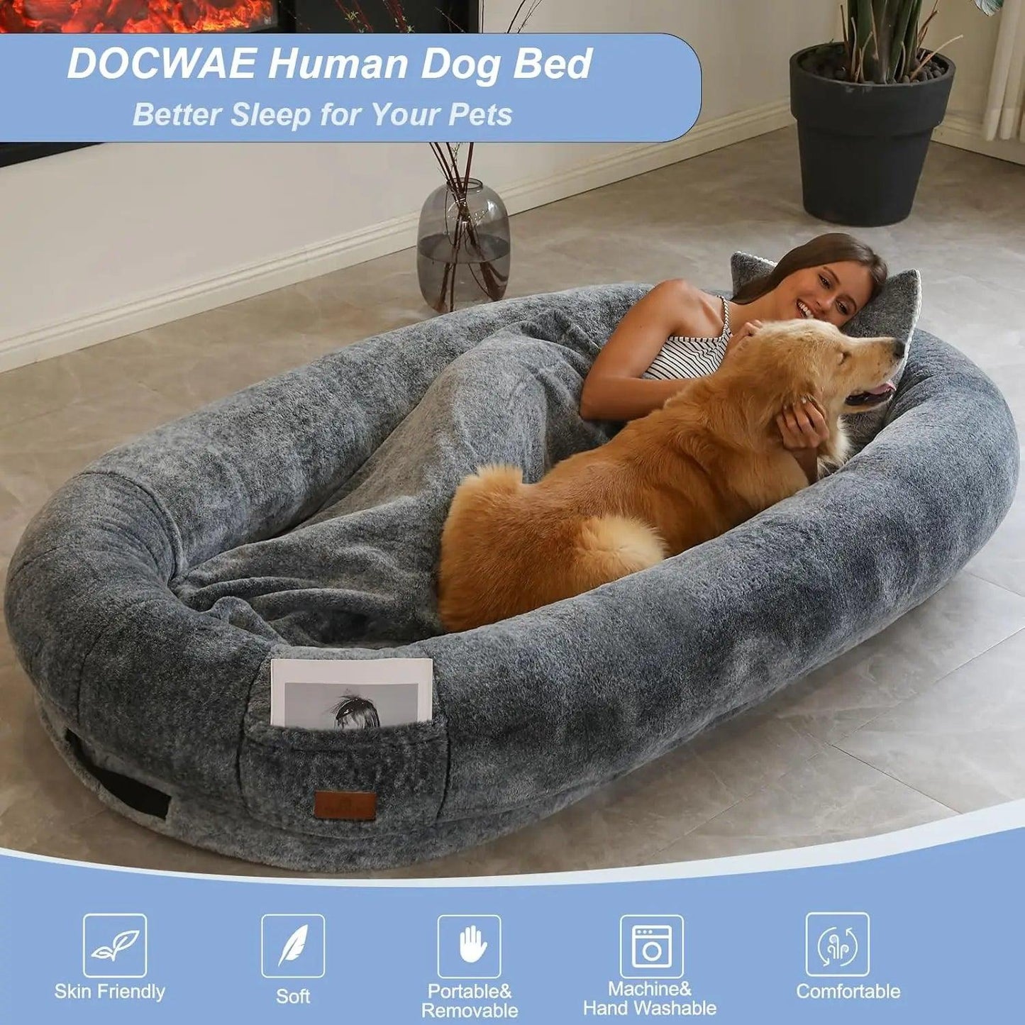 Human Dog Bed with Blanket and Pillow