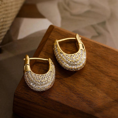 Gold Cubic Zirconia Geometric Hoop Earrings