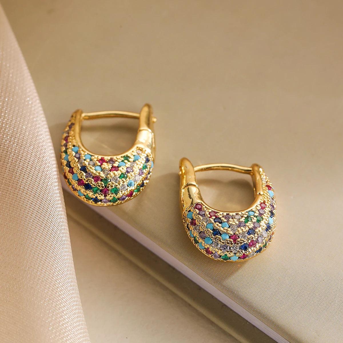 Gold Cubic Zirconia Geometric Hoop Earrings