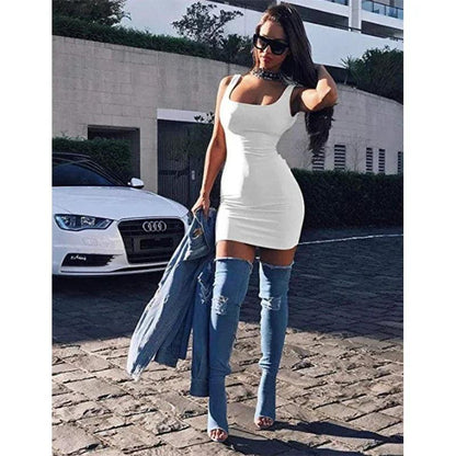 Women's Square Neck Sleeveless Bodycon Mini Dress – Backless Party Dress