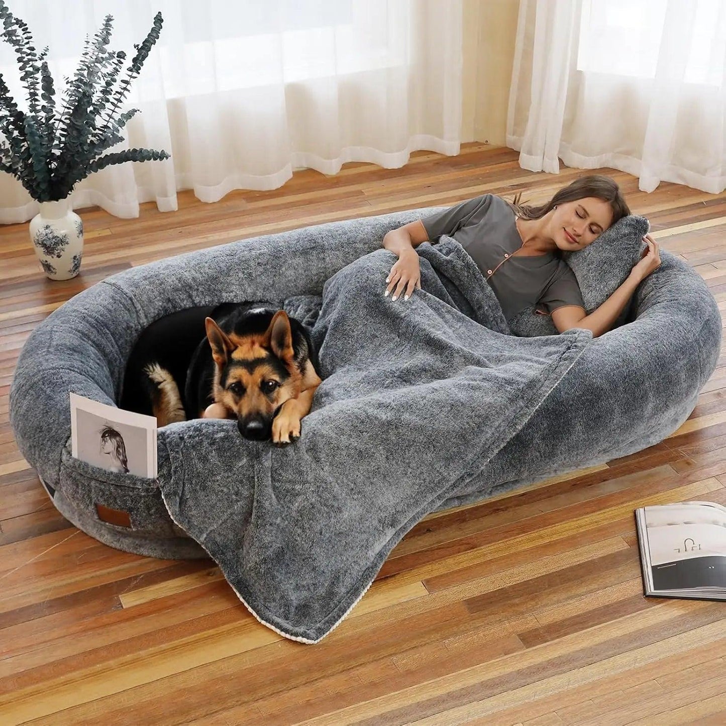 Human Dog Bed with Blanket and Pillow