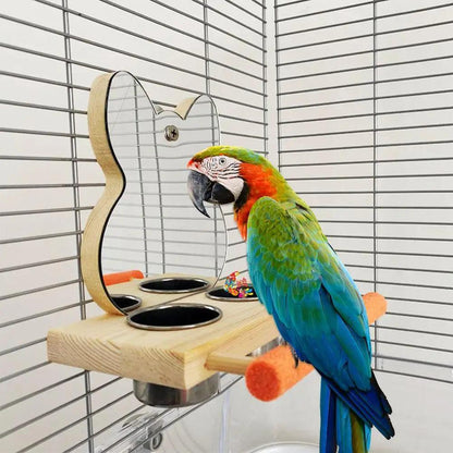 Parrots Mirror with Feeder Cups