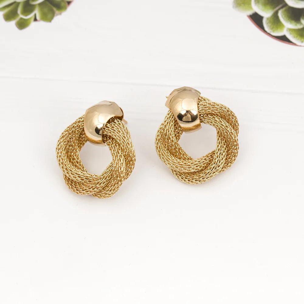 Vintage Metallic Twisted Circle Dangle Earrings