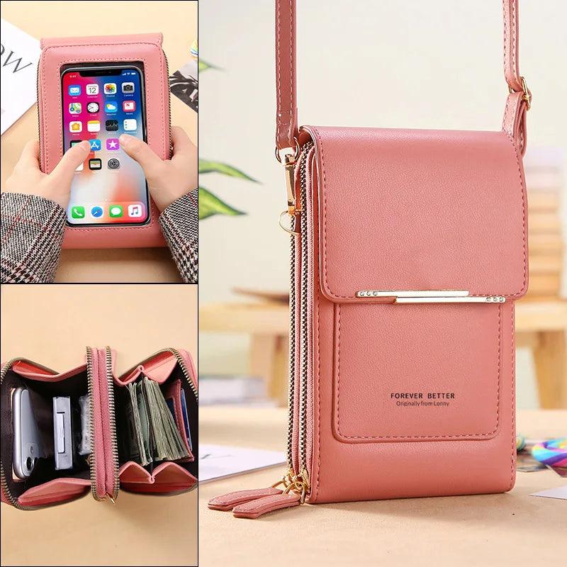 Women's Soft Leather Touch Screen Crossbody Handbag with Wallet