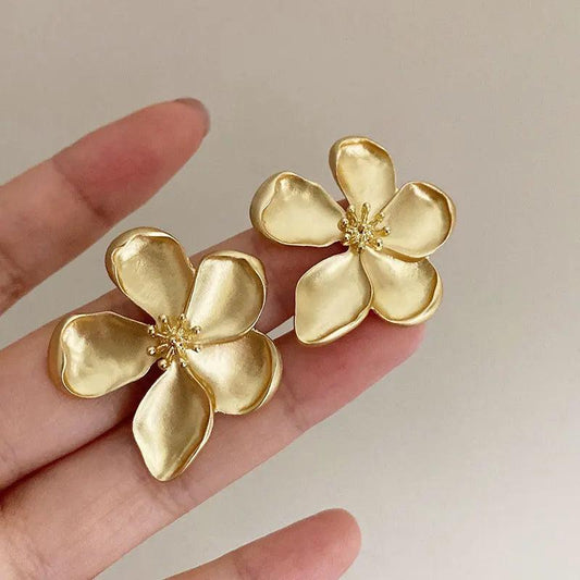 Vintage Gold Matte Flower Earrings for Women