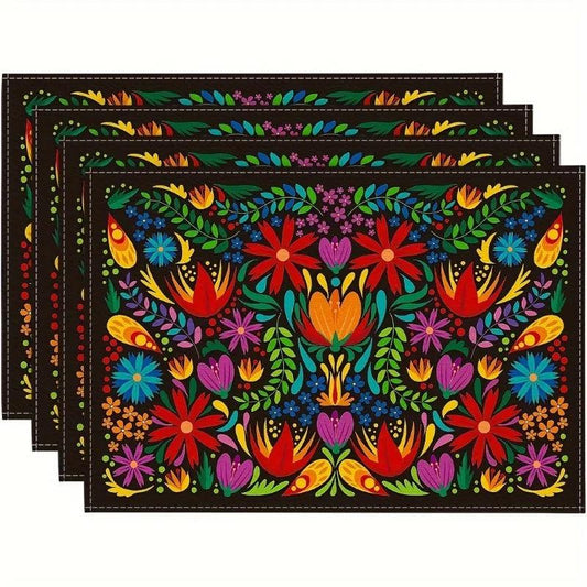 4pcs Mexican Flower Placemats – Cinco De Mayo Dining Table Decoration