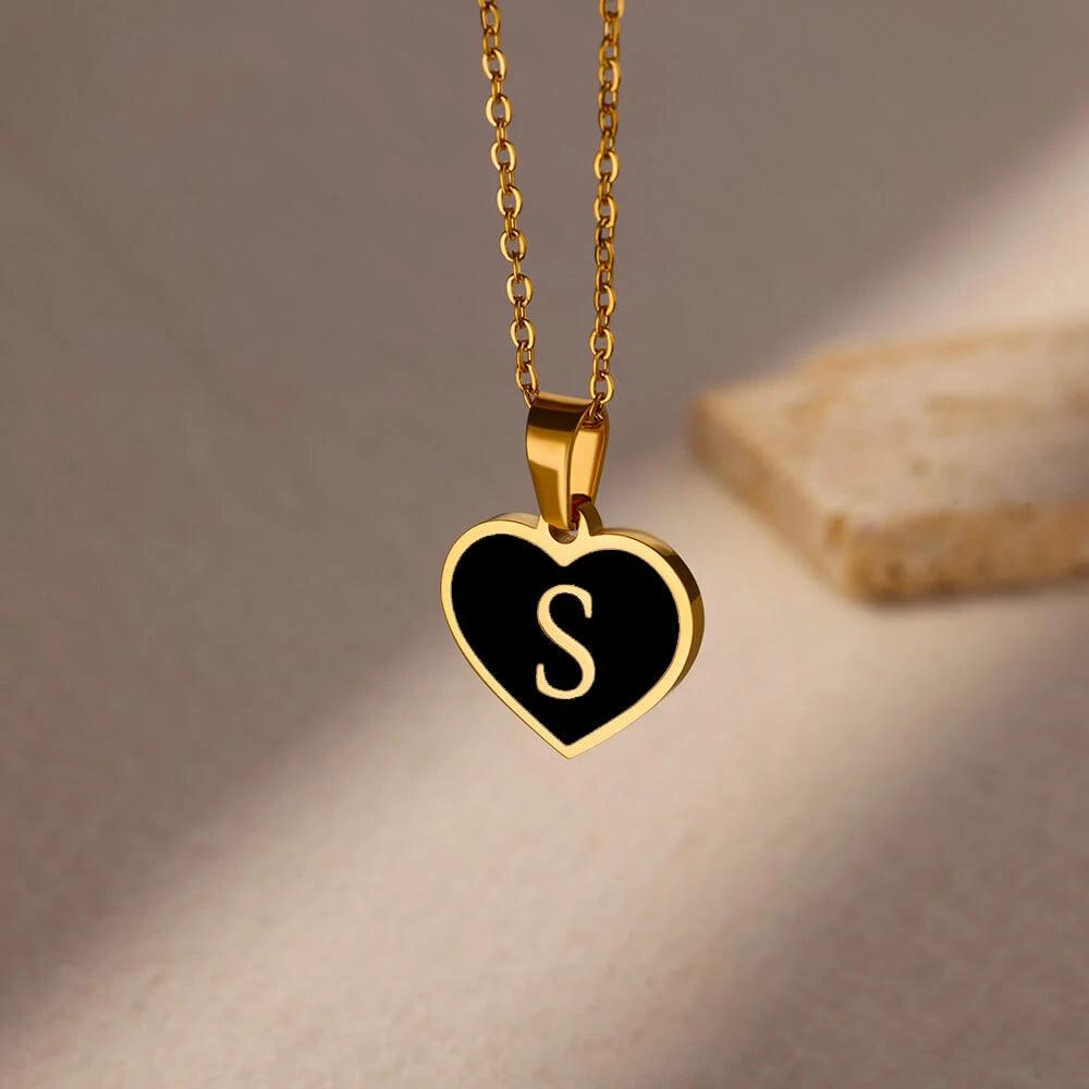 Initial Letter Heart Necklace Stainless Steel