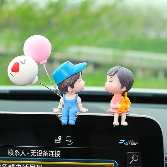 Cute Cartoon Couples Car Dashboard Figurines – Balloon Ornaments