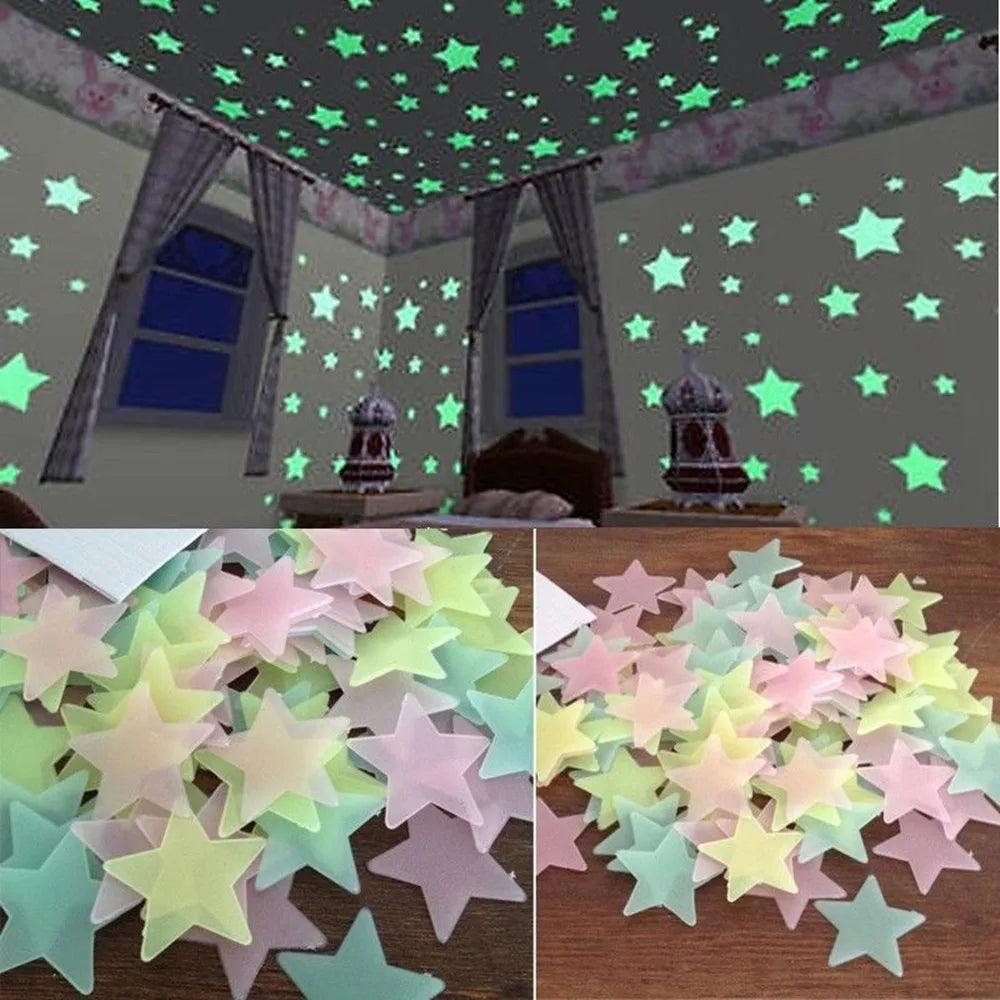 100 Glow-in-the-Dark Star Wall Stickers – Kids Room & Ceiling Decor