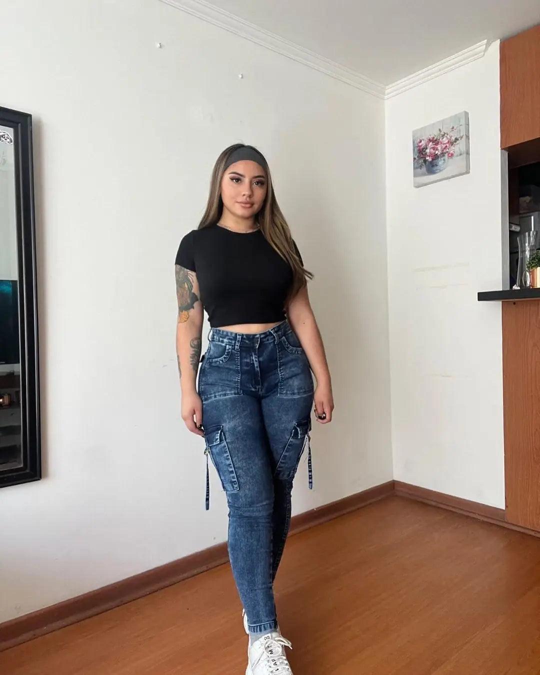 Women's Stretch Cargo Skinny Jeans with Pockets
