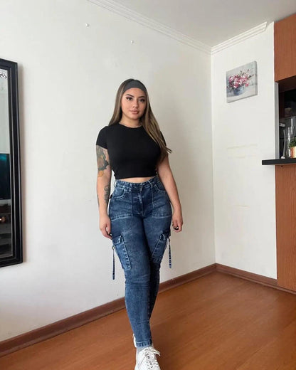 Women's Stretch Cargo Skinny Jeans with Pockets