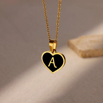 Initial Letter Heart Necklace Stainless Steel