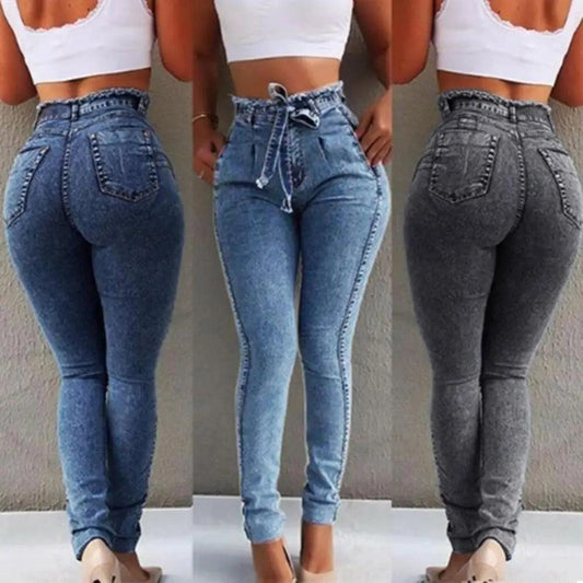 Plus Size High Waist Skinny Jeans with Stretch Belt