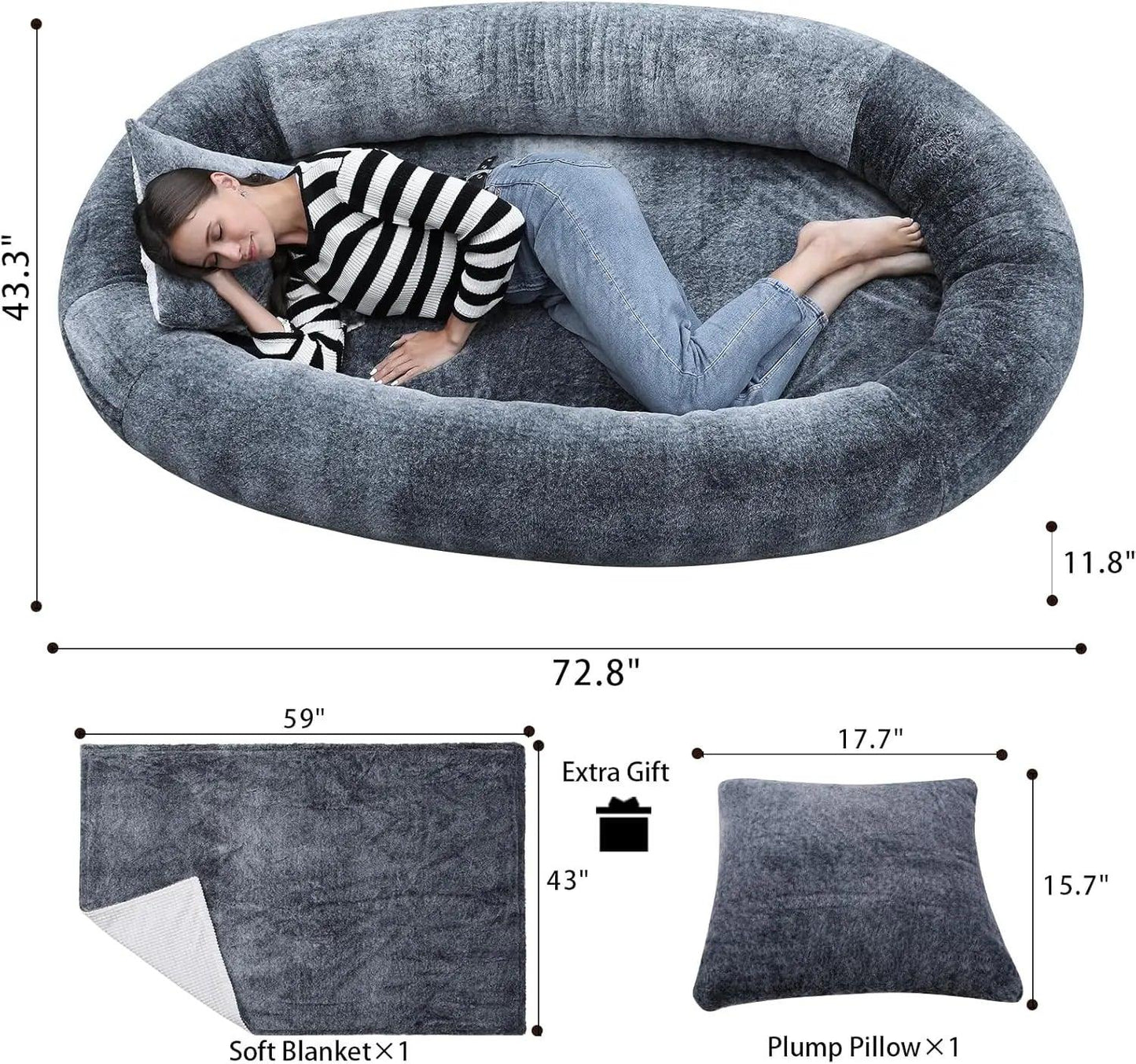 Human Dog Bed with Blanket and Pillow